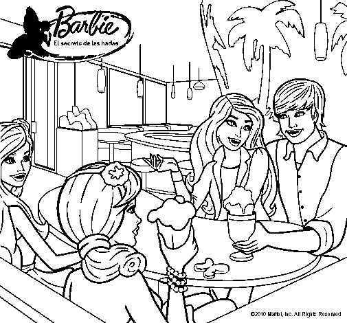 Dibujo de Barbie y sus amigos en la heladería para Colorear