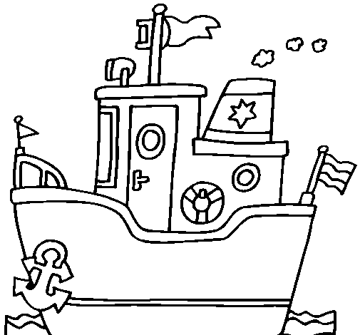 Dibujo de Barco con ancla para Colorear