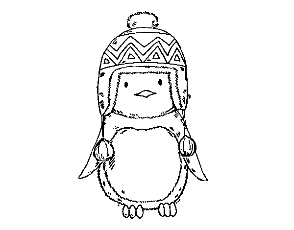 Dibujo de Bebé pingüino con gorrito para Colorear