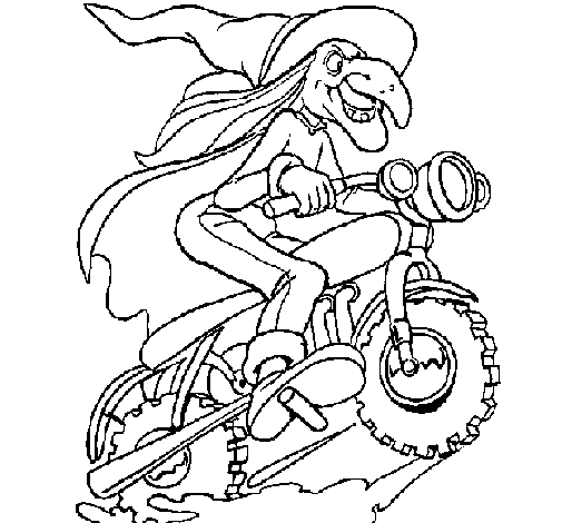 Dibujo de Bruja en moto para Colorear