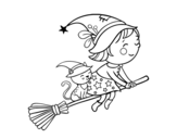 Dibujo de Brujita volando con su escoba para colorear