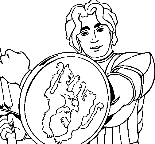 Dibujo de Caballero con escudo de león para Colorear