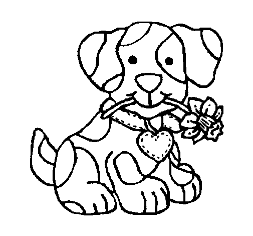 Dibujo de Cachorro con una flor en la boca para Colorear