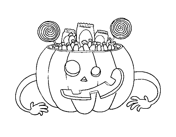 Dibujo de Calabaza de chuches de Halloween para Colorear