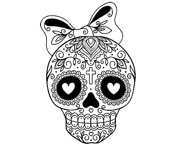 Dibujo de Calavera mejicana con lazo para Colorear