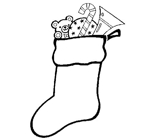 Dibujo de Calcetín con regalos 1 para Colorear