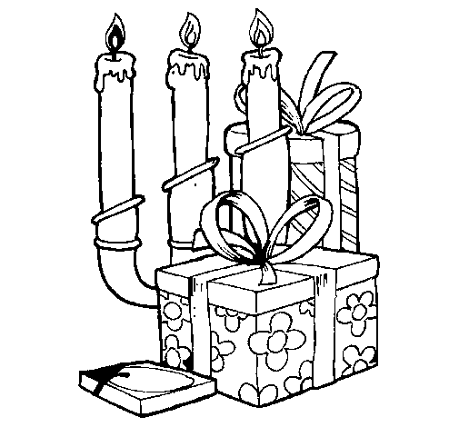 Dibujo de Candelabro y regalos para Colorear
