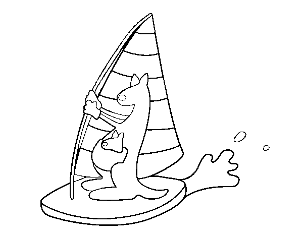 Dibujo de Canguros en una tabla de windsurf para Colorear