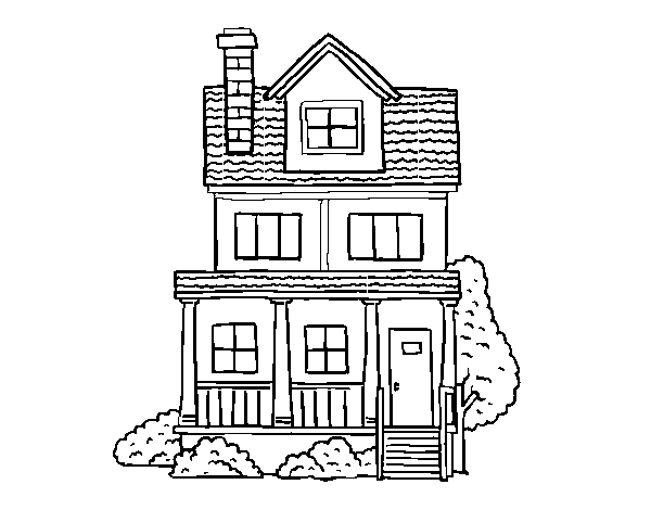 Dibujo de Casa de dos pisos con buhardilla para Colorear