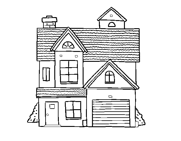 Dibujo de Casa unifamiliar americana para Colorear