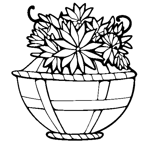 Dibujo de Cesta de flores 11 para Colorear
