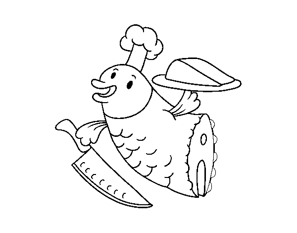 Dibujo de Chef Pescado para Colorear