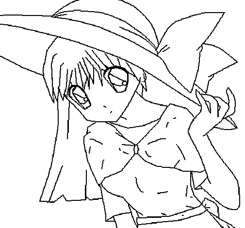 Dibujo de Chica con sombrero pamela para Colorear 