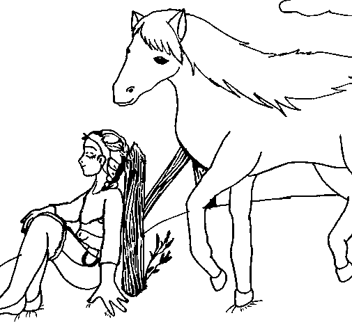 Dibujo de Chica y caballo para Colorear