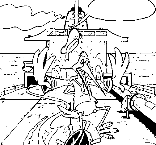 Dibujo de Cigüeña en un barco para Colorear