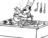 Dibujo de Cocinero en la cocina