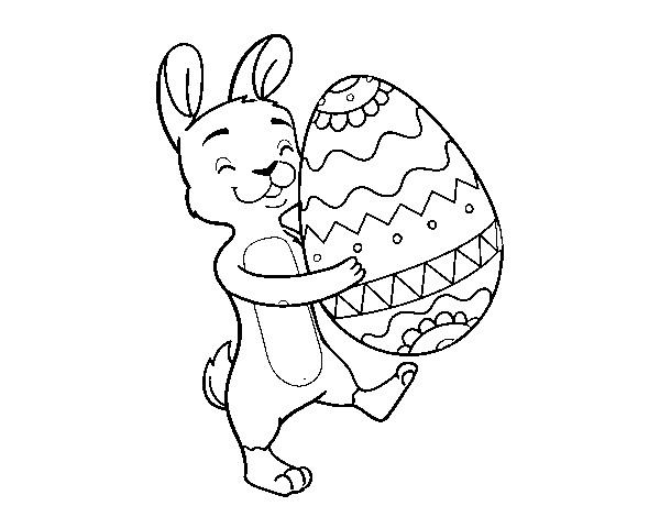 Dibujo de Conejito con huevo de Pascua enorme para Colorear