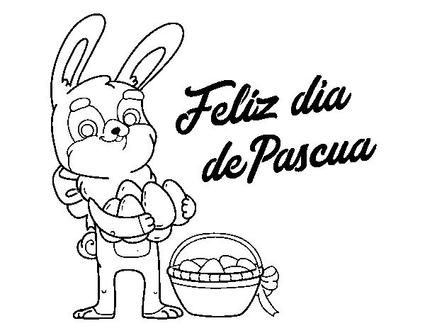 Dibujo de Conejo con muchos huevos de Pascua para Colorear