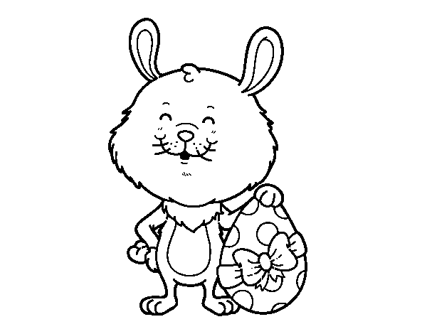 Dibujo de Conejo con regalo de Pascua para Colorear