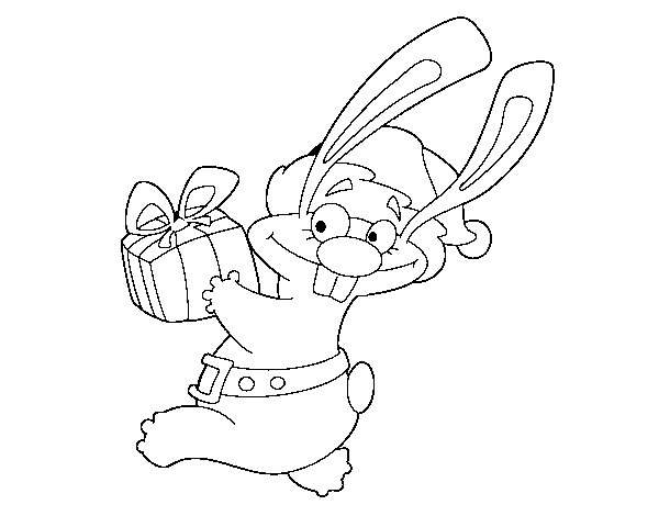 Dibujo de Conejo con regalo para Colorear