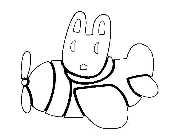Dibujo de Conejo en avión para Colorear