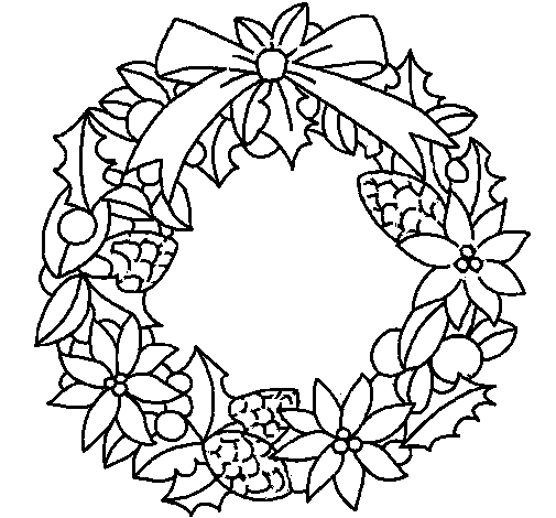 Dibujo de Corona de flores navideña para Colorear 
