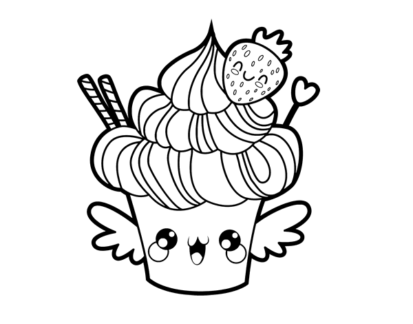 abrelatas ajo Babosa de mar Dibujo de Cupcake kawaii con fresa para Colorear - Dibujos.net
