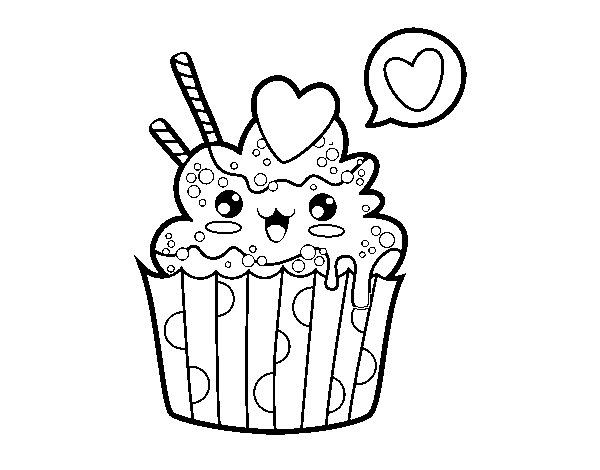 Dibujo de Cupcake kawaii para Colorear