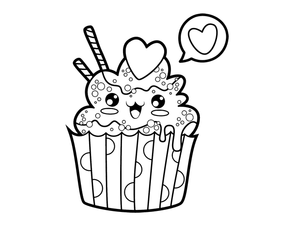 Dibujo de Cupcake kawaii para Colorear 