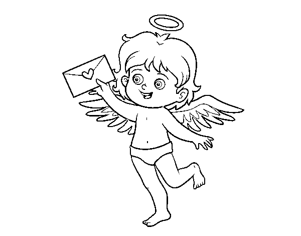 Dibujo de Cupido con carta de amor para Colorear