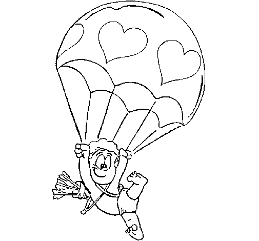 Dibujo de Cupido en paracaídas para Colorear