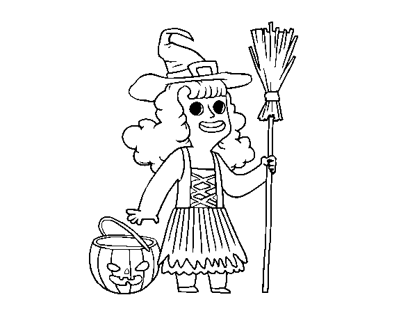 Dibujo de Disfraz de bruja de Halloween para Colorear