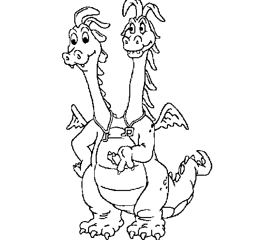 Dibujo de Dragón con 2 cabezas para Colorear