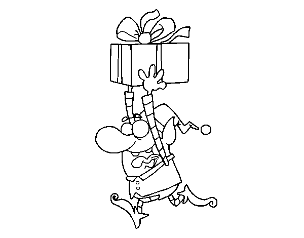 Dibujo de Duende huyendo con un regalo para Colorear