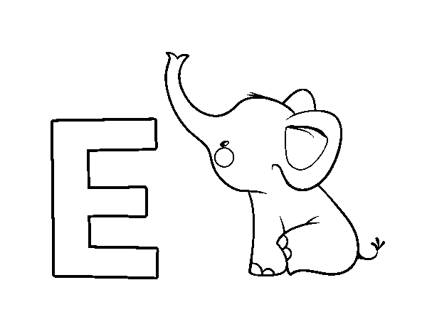 Dibujo de E de Elefante para Colorear