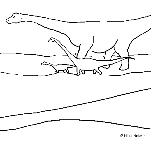 Dibujo de Familia de Braquiosaurios para Colorear