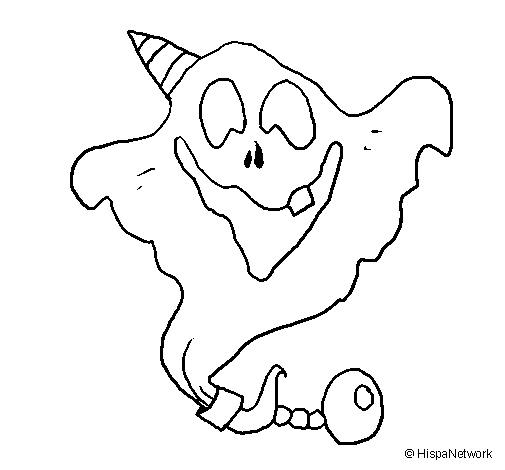 Dibujo de Fantasma con sombrero de fiesta para Colorear