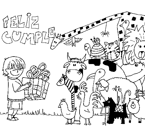 Dibujo de Fiesta de animales 1 para Colorear