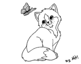 Dibujo de Gatito y mariposa para colorear