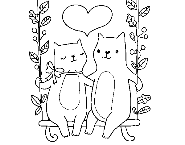 Dibujo de Gatitos enamorados para Colorear