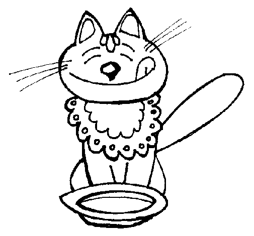 Dibujo de Gato comiendo para Colorear 