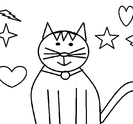 Dibujo de Gato con estrellas para Colorear