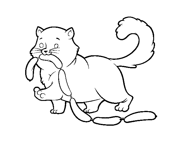 Dibujo de Gato con salchichas para Colorear