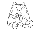 Dibujo de Gato con un regalo para colorear
