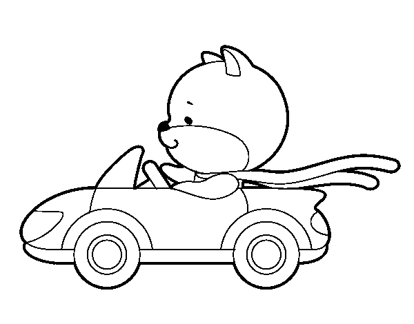Dibujo de Gato conduciendo para Colorear