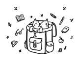 Dibujo de Gato dentro de una mochila para colorear