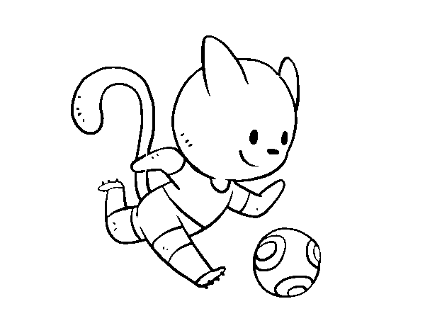 Dibujo de Gato jugando a fútbol para Colorear