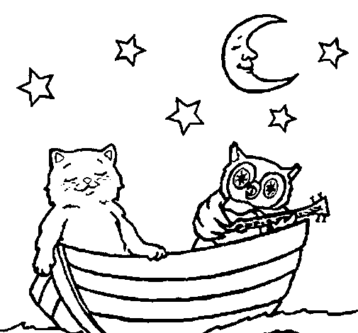 Dibujo de Gato y búho para Colorear