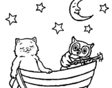 Dibujo de Gato y búho para colorear
