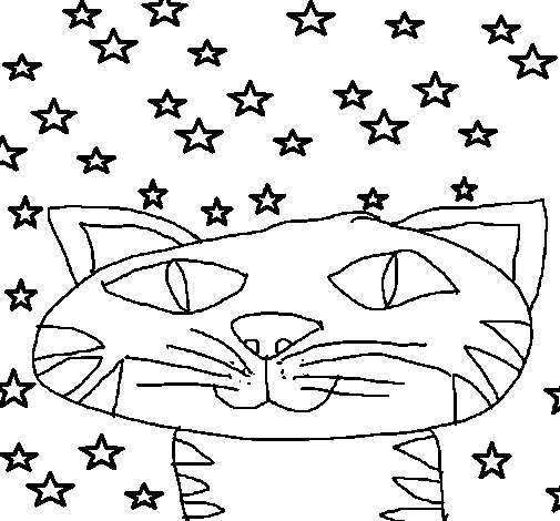 Dibujo de Gato y estrellas para Colorear